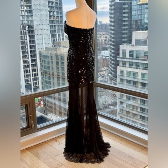 🆕REBECCA VALLANCE 🧿 NWOT Diana Black Sequined Mesh Trimmed Gown Sz AU 14 US 10 - Picture 8 of 16